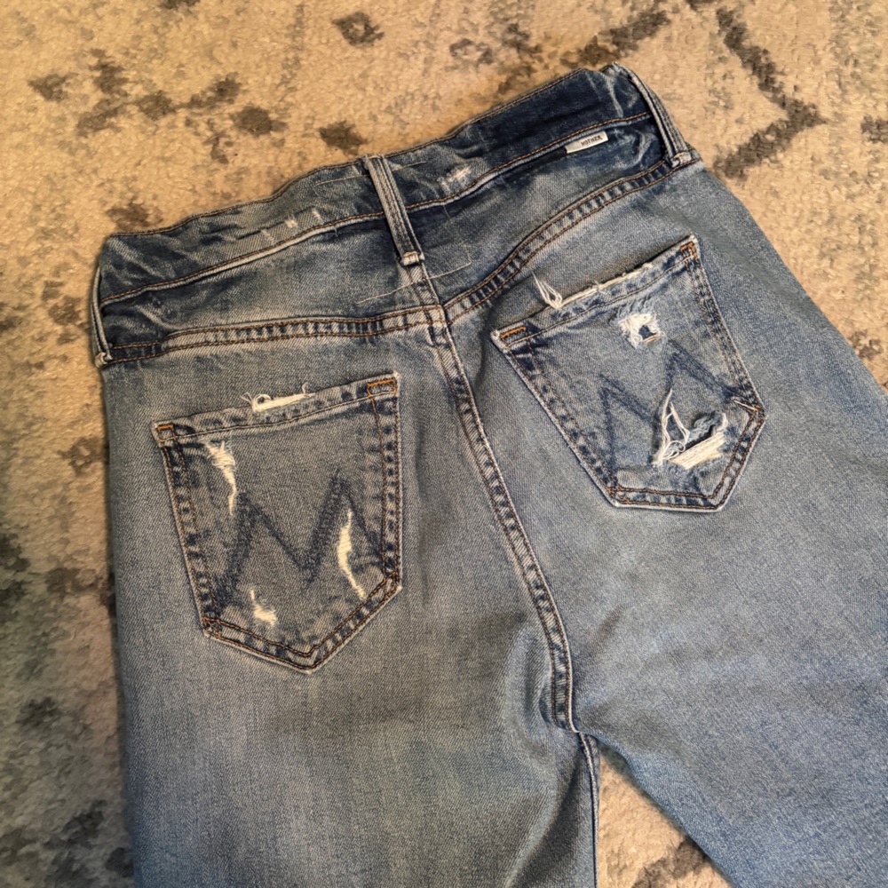MOTHER Blue Distressed Boyfriend Jeans - Picture 6 of 7